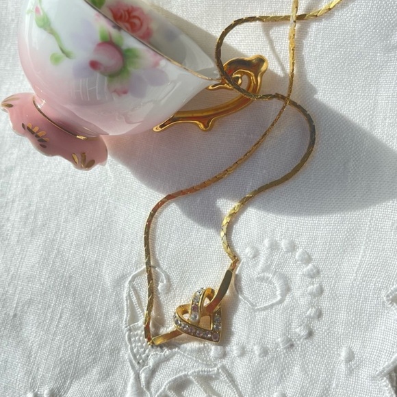 Dior x Swarovski 1980s 18k Yellow Gold Crystal Infinity Knotted Heart Necklace - Picture 8 of 11